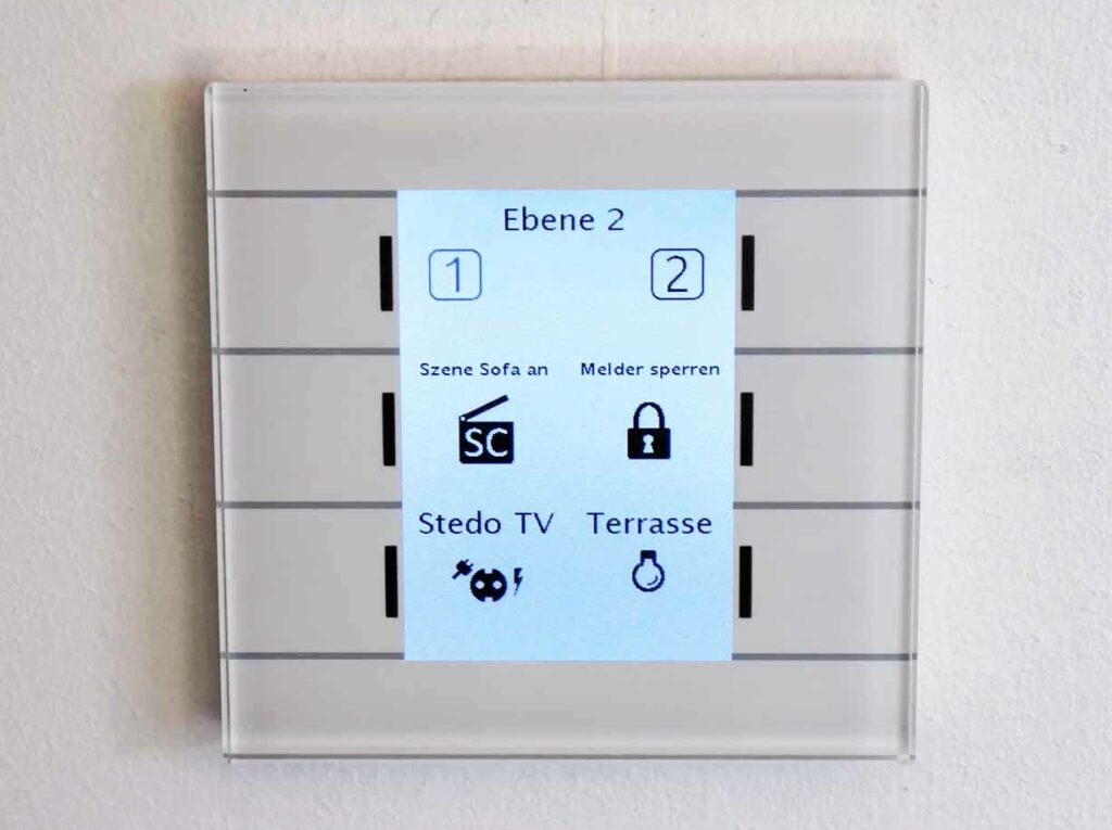 "Smart home push buttons switch help to control and automate at the luxurious vacation home in Gstadt am Chiemsee, Bavaria, Germany."