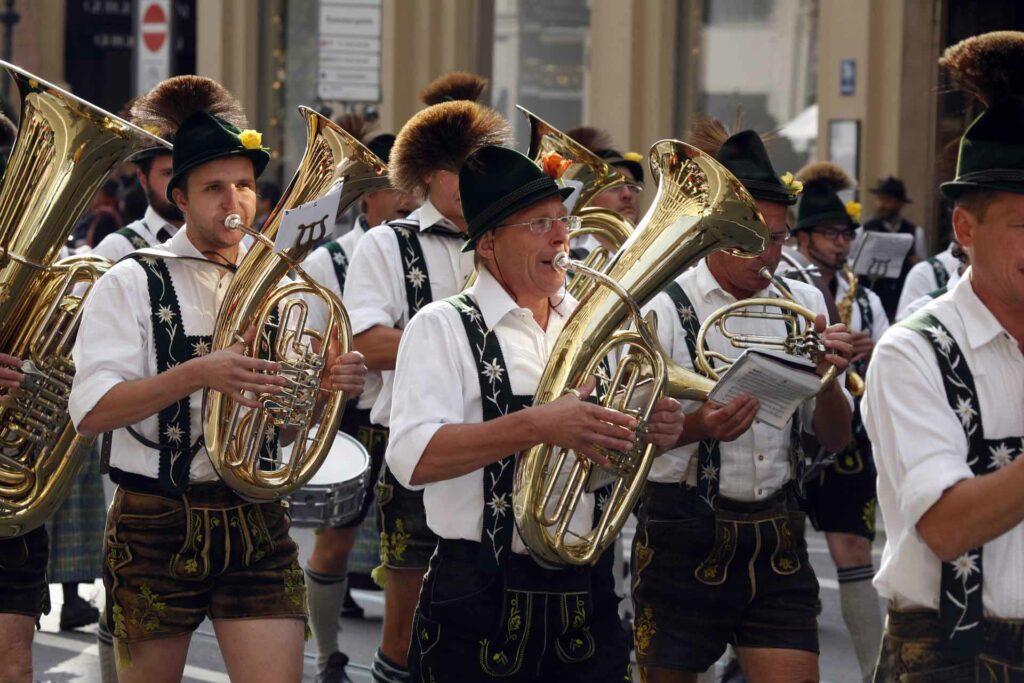 "Traditional brass band in Traunstein - only 25 minutes away from the Lieblingseck the 5 star vacation apartment in Gstadt at Chiemsee, Bavaria."